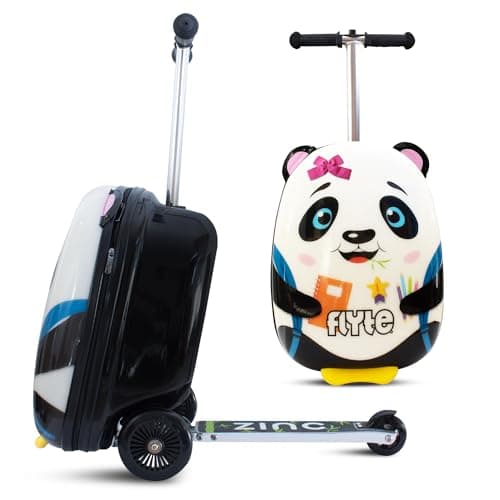 Image of Flyte Scooter Suitcase Penni The Panda - 2-in-1, 18 Inch Ride on Children's Luggage, 25 Litre Capacity Kids Suitcases on Wheels for Boys and Girls Aged 4+, Foldable Waterproof Kids Suitcase