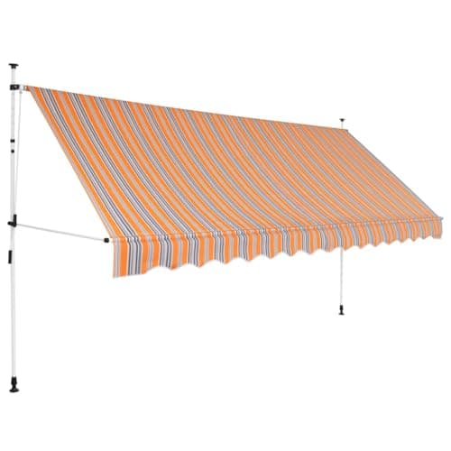 Image of vidaXL Manual Retractable Awning 400cm Yellow and Blue Stripes Window Canopy