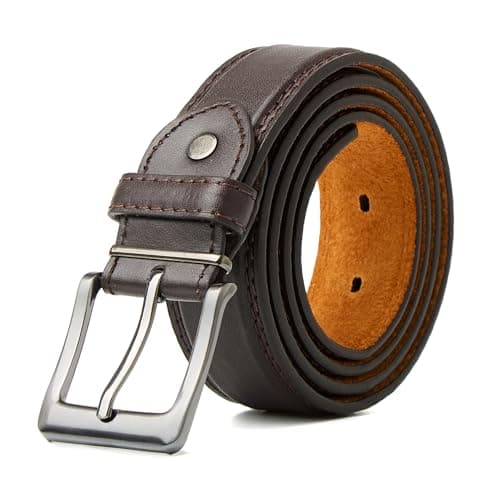 Image of Woodland Leathers Men Black Leather Belt Double Stitched leather lined belt for Jeans, Suit, Work and Special Occasion (Large (36"-40"), Brown)