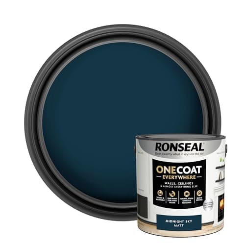 Image of Ronseal One Coat Everywhere Paint Midnight Sky Matt 2.5 L – Durable Interior Paint for Walls & Ceilings Smooth Finish Quick Coverage Ideal for Easy Home Projects