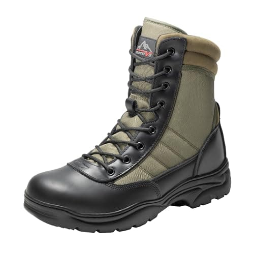 Image of NORTIV 8 Men's Army Boots Side Zipper Lace Up Outdoor Motorcycle Combat Bootie Lace Up Army Tactical Combat Boots,Size 14,Black/Army Green,TROOPER