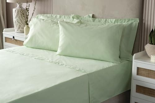 Image of Belledorm Luxury Fitted Bed Sheet With Matching FREE 2 X PILLOW CASE Plain Dyed Poly Cotton Percale Easy Care Bed Sheet Genuine 50% cotton 50% polyester (Single, Apple)