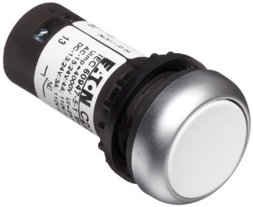 Image of Eaton C22-D-W-K20 Pushbutton Switch, Flush Mounted, Momentary Operation, White Button Color, Silver Bezel Color, DPST-NO Contacts