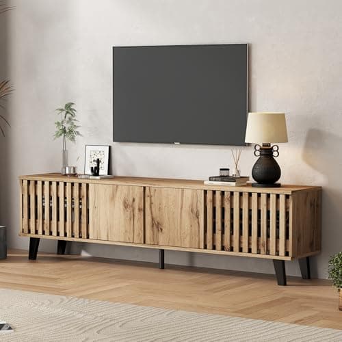 Image of Coolfish Modern Vintage TV Stand w/ 4 Door, TV Cabinet Storage Sideboard w/Unique Design, TV Entertainment Center, for Living Room Bedroom, TV Console, TV unit for 70 inch TV 180 x 40 x 55 cm Wood