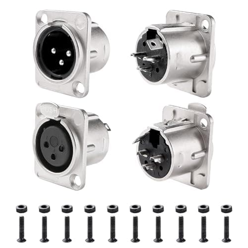 Image of KUOQIY 4 PCS 3-Pin XLR Panel Mount Audio Adapter, XLR Male and Female Jack Chassis Panel Mount Jacks D Series Size, with Screw, Silver Metal Housing