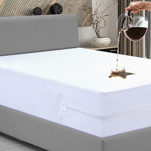 Image of Caroline Shatuik Bed Bug Mattress Encasement - Zippered Anti Allergy Waterproof Mattress Protector Double Fully Zipped dust mite Cover (137x 190+40cm) White