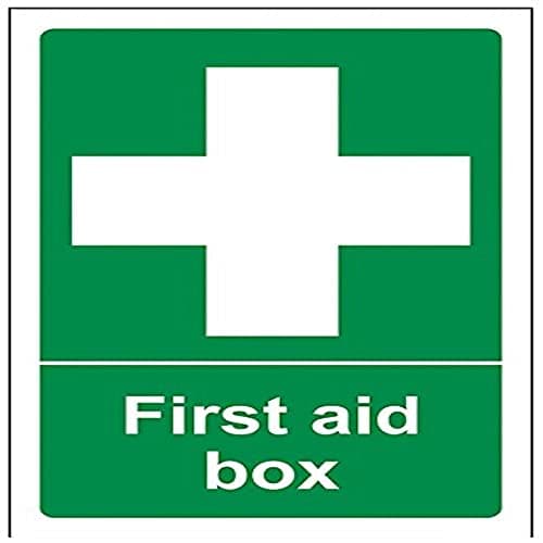 Image of V Safety First Aid Box Sign - 100mm x 150mm - 1mm Rigid Plastic
