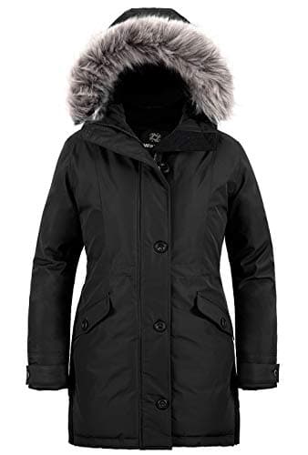 Image of Wantdo Women's Winter Hooded Warm Jacket Classic Cotton Parka Coat Water Resistant Outdoor Puffer Jacket Windproof Outerwear Coat Black L