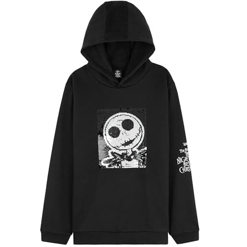 Image of Disney Stitch Hoodie for Girls Teens Reversible Sequin Design Soft Hooded Sweatshirt Kids Boys Fashion Jumper Pullover Stitch Gifts (Black Jack, 9-10 Years)