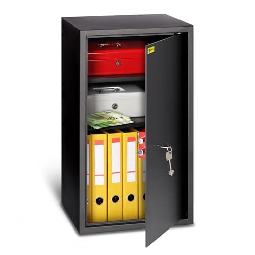 Image of HomeSafe HV70K Large Safe with Key Lock, 70x40x36cm (HxWxD), Money Safe Lock Box for Home Security, Storage Safety Locker for Cash Savings, Office safe for documents with 2 height-adjustable shelves