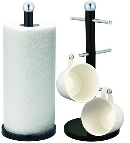Image of Royal Cuisine Accents Kitchen Roll Holder and Mug Tree Set,15 x15 x35 cm Black