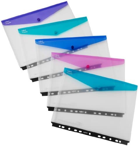 Image of Snopake A4 High Capacity Polyfile RingBinder Popper Wallet, Landscape – Clear with Electra Assorted Flap [Pack of 5] Ref: 15694