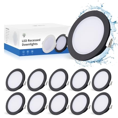 Image of Gr4tec LED Downlights for Ceiling, 10 X 5W LED Recessed Ceiling Lights Black 4000K Natural White, Bathroom Spotlights IP65 Waterproof, 35mm Ultra-Slim, φ68-80mm Hole Spotlights for Bedroom Kitchen
