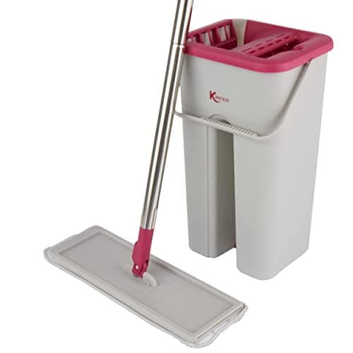 Image of Kleeneze Mop and Bucket Set - Microfibre Flat Head Mop, Bucket with Built-in Wringer & Dirt Removing Scraper, Machine Washable Pad, Compact Space-Saving Cleaning Set, 180° Swivel Head, KL062253EU