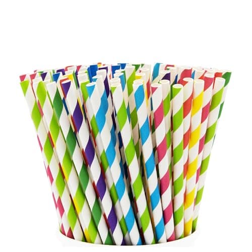 Image of GUSTO [200 Pack] Striped Paper Drinking Straws – Sturdy & Non-Soggy – 100% Biodegradable, Food-Safe Ink, and Multi-Layered for Long-Lasting Use – Vibrant Assorted Colors - Formerly Comfy Package