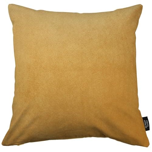 Image of McAlister Textiles Matt Velvet Knife Edge Cushion Covers - Ochre Yellow 43 x 43 cm - Plush Decorative Throw Pillows Machine Washable & Fade Resistant