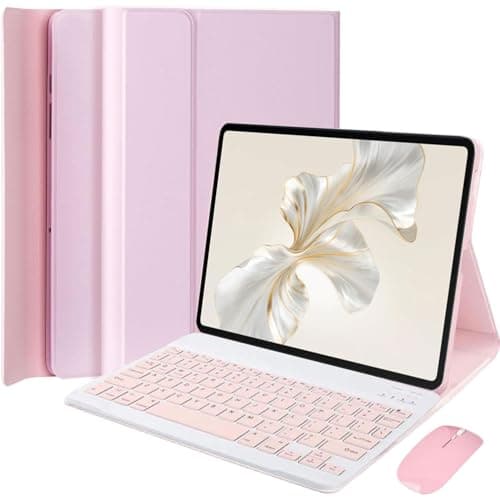 Image of EHLCYS Keyboard Case for Huawei Honor Pad 9 12.1-inch Tablet, Magnetic Detachable Wireless Bluetooth Keyboard, Ultra-thin PU Folio Stand Case with Mouse,Pink
