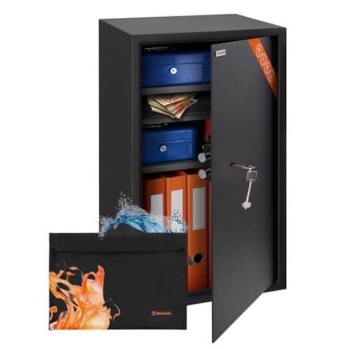 Image of Brihard Business XXL Key Lock Safe 73x40x36cm with Fireproof A4 Bag, Large Office Safe 102L For Documents A4 with 3 Height-Adjustable Shelves, Big Key Safe Box for Money & Jewellery