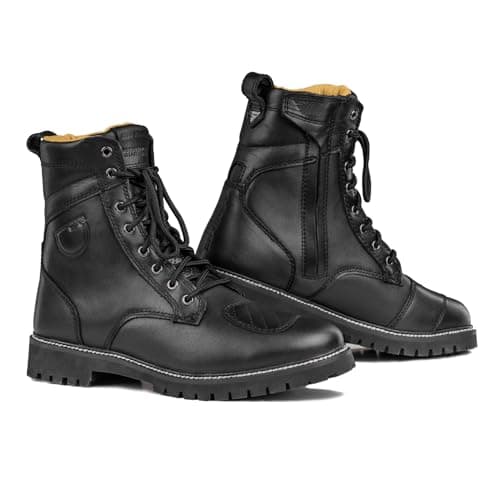 Image of SHIMA THOMSON Lady, Motorbike Boots for Women Reinforced Leather Womens Biker Boots with Side Zipper, Ankle Support, Anti-Slip Sole, Gear Shift Handle (Black, 6)