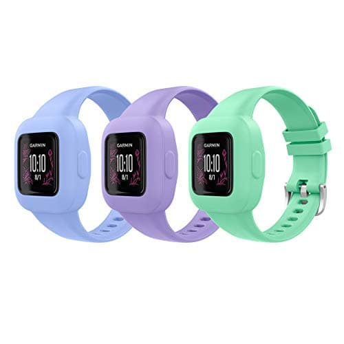 Image of MoKo 3-Pack Strap Compatible with Garmin Vivofit jr. 3 Fitness Tracker for Kids, Soft Silicone Adjustable Replacement Band Wristband Bracelet, Light Green & Light Purple & Light Blue