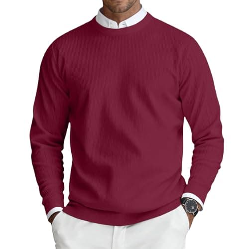 Image of Men Jumper Mens Sweaters Crew Neck Jumpers Knitted Pullover Men Soft Sweater Lightweight Classic Jumperss Long Sleeve Sweatshirts 02-Wine S