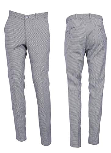 Image of Mens Tweed Check Golf Sta Press Trousers Slim Fit 60s 70s Mod Retro Pants (Black and White Dog Tooth, 38" Waist)