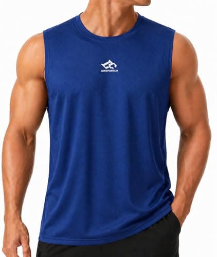 Image of LORSPORTCH Men’s Gym Vest Sleeveless Workout Tank Top Quick Dry Fitness Training Running Shirt Lightweight Muscle Vest for Bodybuilding, Running and Sports Navy Blue L