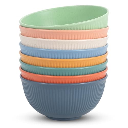 Image of Dyserbuy Unbreakable Cereal Bowls Set of 8, 655ML Plastic Cereal Bowls, Dishwasher & Microwave Safe, Lightweight Reusable Bowl for Rice Noodle Soup Snack Salad Fruit
