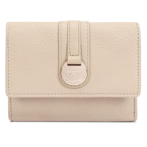 Image of Paul Costelloe Genuine Leather Women's Purse Featuring a Flap Closure and a Gold-Finish Embossed Logo Hardware disc, RFID-Blocking with a Zip Coin Pocket | Lawa (Sesame)