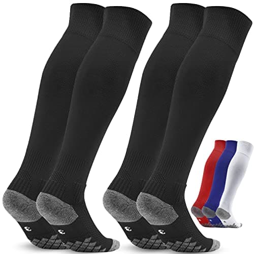 Image of Northdeer Football Socks Men Women Knee High UK 2.5-11 Sport Socks Trainer Socks 2 Pairs (Black L/6-8)