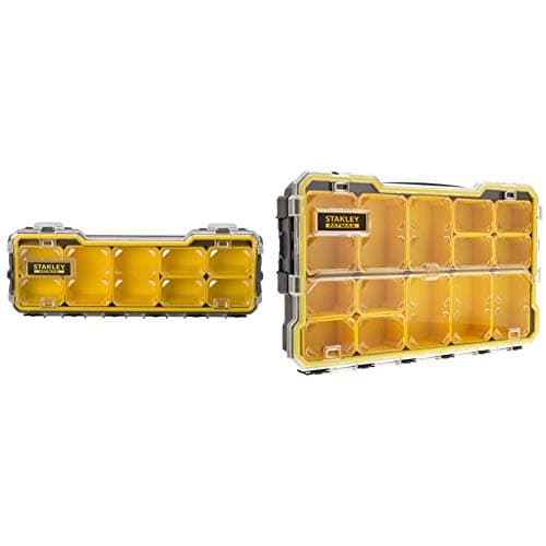 Image of STANLEY FATMAX Pro 2/3 Shallow Stackable Storage Organiser for Small Parts, 6 Removable Compartments, FMST1-75779 with 1/3 Shallow Stackable Storage Organiser for Small Parts, FMST1-75781