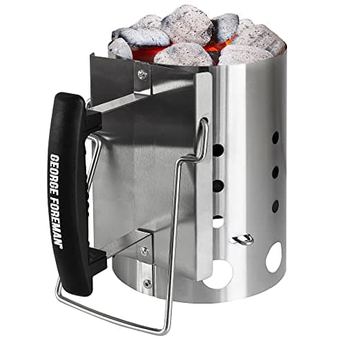 Image of George Foreman Quick-Fire Compact Chimney BBQ Starter, 14cm Diameter, Portable Barbecue, Coal Burner, Lightweight and Durable in Stainless Steel with Two Safety Handles, GFCMS14