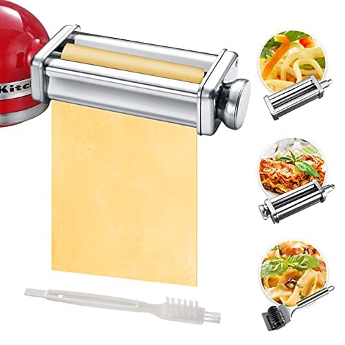 Image of Pasta Maker Attachment Set for KitchenAid Stand Mixers Included Noodle Lattice Roller, Spaghetti Cutter, Pasta Roller and Cleaning Brush