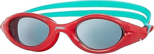 Image of Zoggs Panorama Kids Swimming Goggles (Smoke Lens, Red/Green, 6-14 Years) with Tinted UV Protection & Soft, Anti-Leak Seal, Wide Vision with Anti-Fog, Junior Boys & Girls Swim Goggles Kids