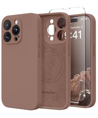 Image of SuydanBox Magnetic for iPhone 14 Pro Case, Compatible with MagSafe, [Full Camera Protection][Screen Protector] Silicone Shockproof Protective Phone Case for iPhone 14 Pro 6.1", Brown