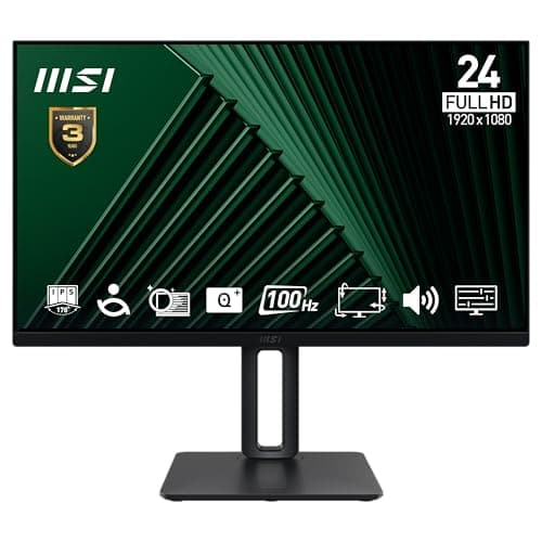 Image of MSI PRO MP245PG 23.8 Inch Full HD Office Monitor - 1920 x 1080 IPS Panel, 100 Hz, Eye-Friendly Screen, VESA Mountable, Display Kit Support, 4-Way Adjustable - HDMI, DisplayPort, D-Sub (VGA)