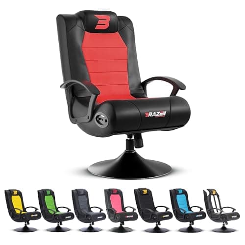 Image of BraZen Stag Kids Gaming Chair for Kids Two Audio Speakers Subwoofer Bluetooth Compatible Boys Girls Small Gaming Chair Foldable Junior Child Speaker Video Games Chairs No Wheels - Red