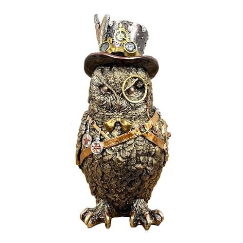 Image of Alfie Francis 23.5cm Tall Steampunk Top Hat Owl Ornament for Living Room Bird Figurine Animal Statue Vintage Industrial Home