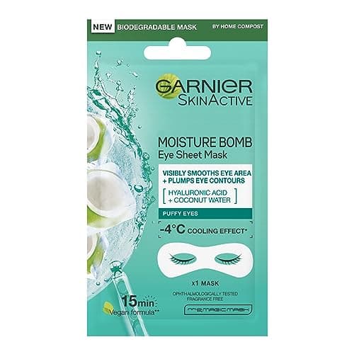 Image of Garnier Moisture Bomb Coconut Water Eye Mask, With Hyaluronic Acid And Coconut Water, Hydrating & Replumping Under Eye Mask, Help Reduce Appearance of Fine Lines, Vegan Tissue Mask, 6g