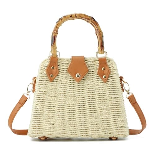 Image of EVEOUT Rattan Crossbody Bag Women Summer Elegant Wicker Basket Handbag with Shoulder Strap Boho Straw Woven Beach Purse