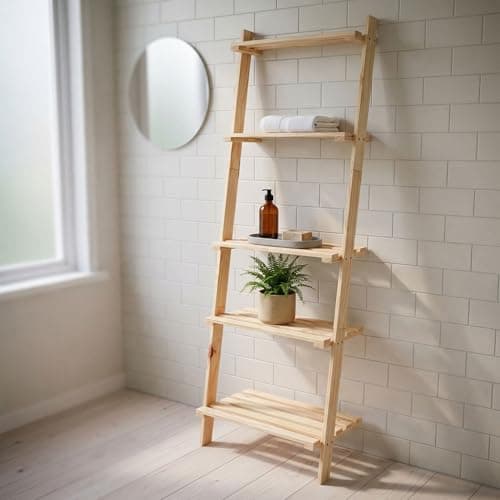Image of Core Products Paintable Pine 5-Tier Ladder Shelf Unit - Versatile Wooden Storage for Hallway, Bedroom, or Living Room