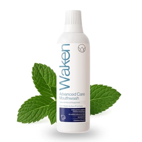 Image of Waken Advanced Care Mouthwash, Alcohol Free with Natural Peppermint, 6-in-1 Protection, Vegan, Fluoride Mouthwash for Clean Teeth, Fresh Breath & Oral Care, 500ml, Packaging May Vary