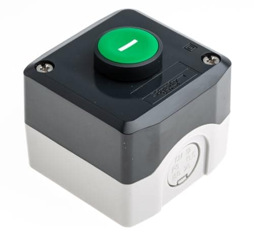 Image of Schneider Electric Control station, plastic, dark grey lid, 1 green flush push button Ø22, spring return, marked I, 1 NO