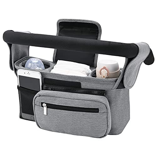 Image of Stroller Organizer Momcozy Pram Bag Organiser Multifunctional Baby Pram Buggy Storage Bag with Detachable Pocket, Mobile Phone Pocket, 2 Cup Holders & Shoulder Strap Pushchair Organiser