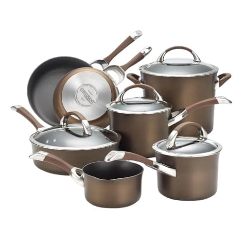 Image of Circulon Dishwasher Safe Hard Anodized Nonstick Cookware Pots and Pans Set, Aluminum, Chocolate, 11-Piece