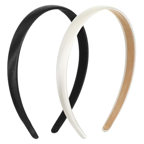 Image of 2Pcs Satin Headbands for Women, Black And White Headband, Simple Satin Headbands, Fashion Hair Hoop for Women's Hair, Non-Slip Elastic Hairs Bands, Black & White Valentine's Day Carnival Decor