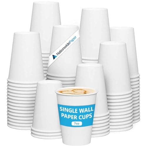 Image of Nationwide Paper 50 White Paper Cups, Large Paper Cups Single Wall Without Lids, Takeaway for Hot and Cold Drinks, Party Cups, Eco-Friendly, 100% Recyclable, 7oz (210ml)