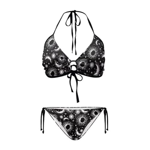 Image of Epaihaiy 2 Piece Bathing Suit for Women Sexy String Bikini Set Halter Swimsuit Summer Swimwear, Goth Sun Moon, Medium