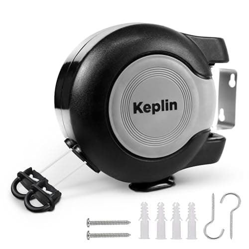 Image of Keplin Retractable Washing Line – 30M Heavy-Duty Dual Clothesline, Automatic Retraction Wall-Mounted & Space-Saving Laundry Airer, Holds 15kg Easy Install, Indoor & Outdoor (30 Metres) Black