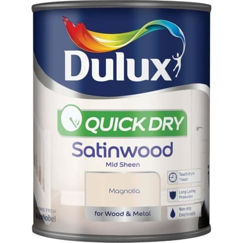 Image of Magnolia Quick Dry Satinwood Paint 750ml | Interior Wood and Metal Paint | Durable Mid Sheen Finish | Fast Drying Trim Paint for Doors Skirting Boards Cupboards and Furniture